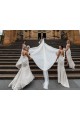 Affordable Chiffon Long Champagne Evening Dress with Sexy High Slit and Front Ruffles UK