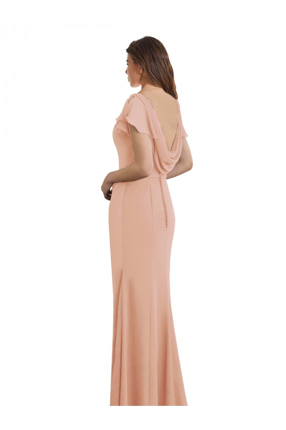 Affordable Cap Sleeves Long Chiffon Bridesmaid Dress with Low V-Back UK