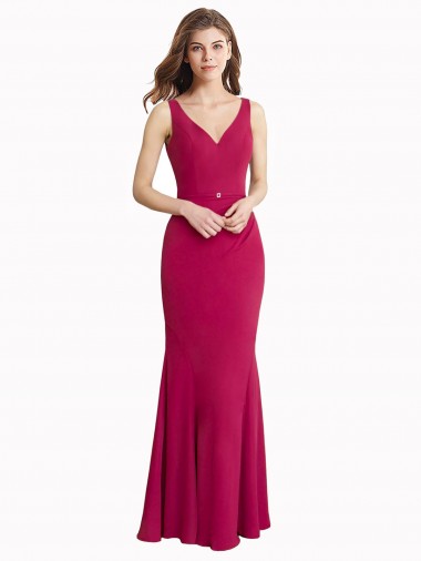 Affordable V-Neck Mermaid Chiffon Bridesmaid Dress with V-Back and Belt UK