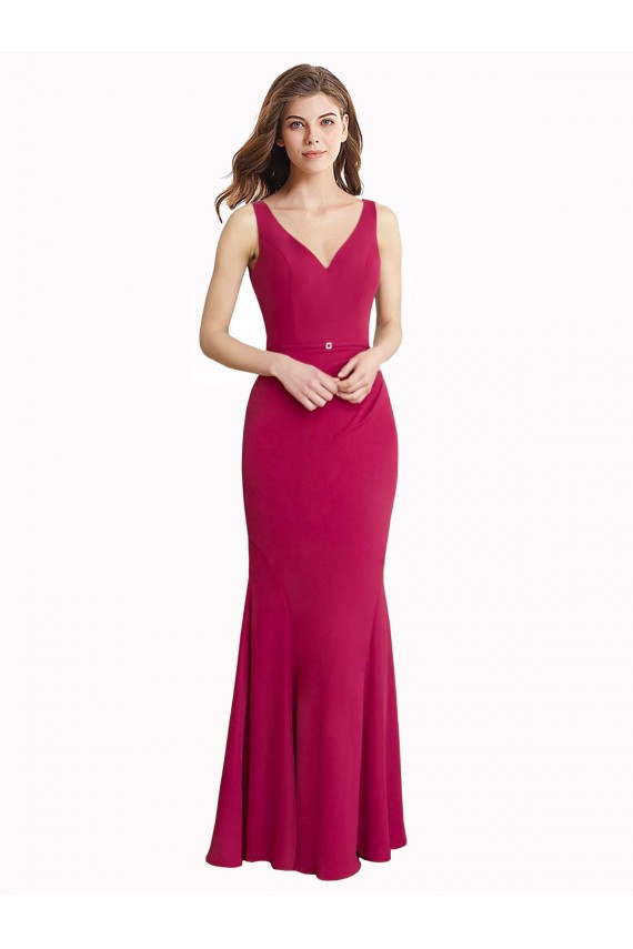 Affordable V-Neck Mermaid Chiffon Bridesmaid Dress with V-Back and Belt UK
