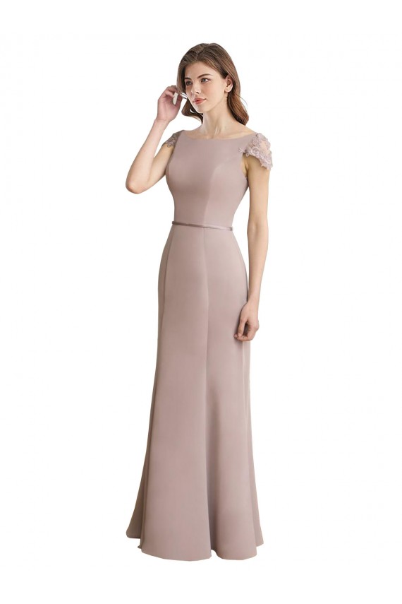 Affordable Capped Sleeves Embroidered with Applique Lace Mermaid Chiffon Bridesmaid Dress UK