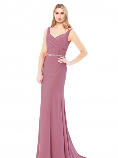 Affordable Long Slim Chiffon Bridesmaid Dress with Beaded Waist UK