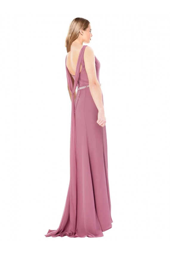 Affordable Long Slim Chiffon Bridesmaid Dress with Beaded Waist UK