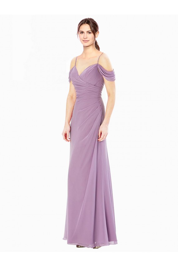 Affordable Draped Off the Shoulder Sweetheart Chiffon Bridesmaid Dress with Button Back UK