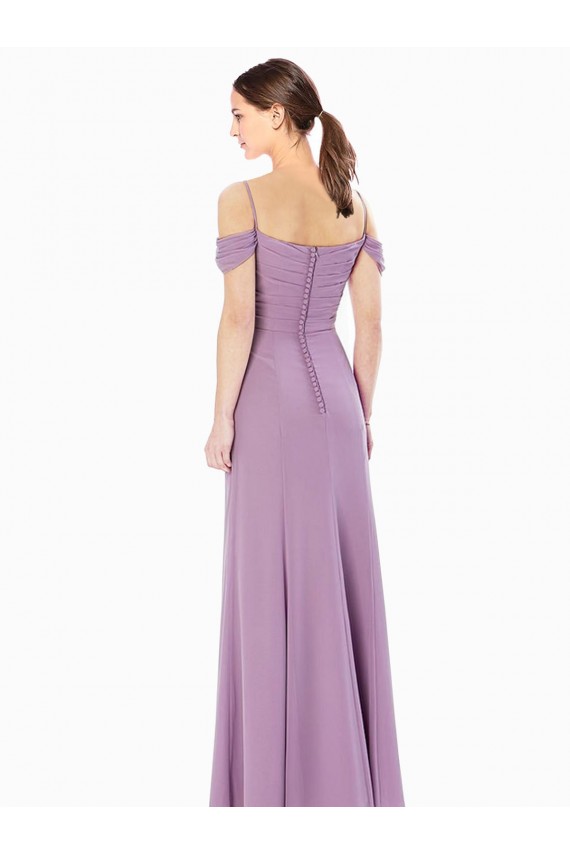 Affordable Draped Off the Shoulder Sweetheart Chiffon Bridesmaid Dress with Button Back UK