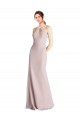 Affordable Long Slim Chiffon Bridesmaid Dress with Ruffled Waist and Keyhole UK