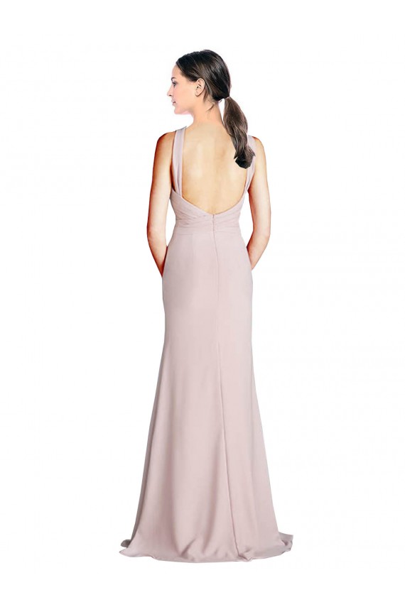 Affordable Long Slim Chiffon Bridesmaid Dress with Ruffled Waist and Keyhole UK