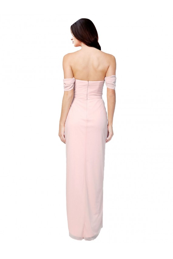 Affordable High Low Off the Shoulder Strapless Ruched Chiffon Bridesmaid Dress UK