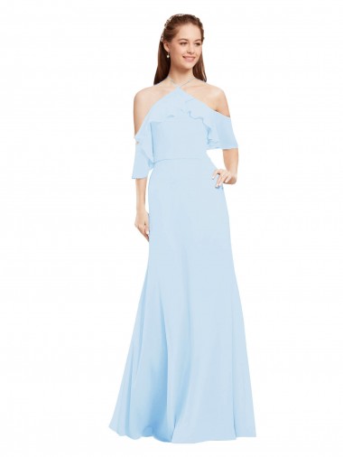 Affordable Chiffon Halter Neck Bridesmaids Dress with Flounced Neckline UK