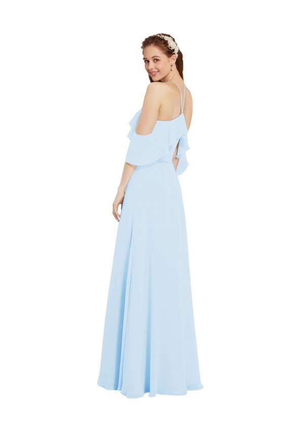Affordable Chiffon Halter Neck Bridesmaids Dress with Flounced Neckline UK