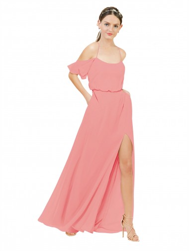 Affordable Draped Off the Shoulder Sleeves Chiffon Bridesmaid Dress UK