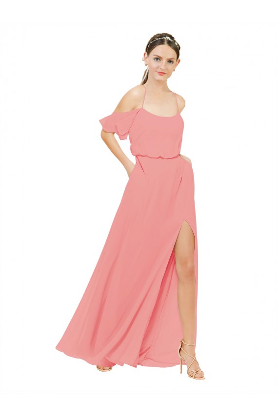 Affordable Draped Off the Shoulder Sleeves Chiffon Bridesmaid Dress UK