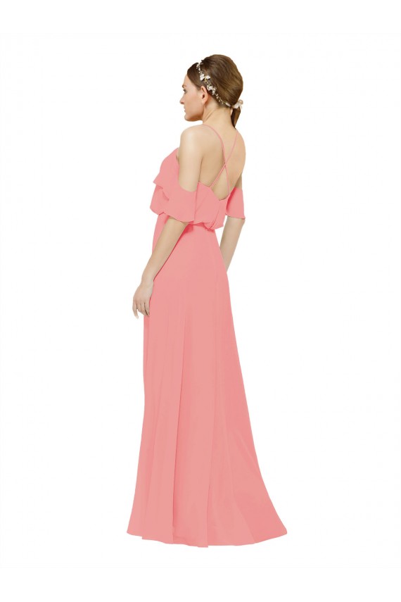 Affordable Draped Off the Shoulder Sleeves Chiffon Bridesmaid Dress UK
