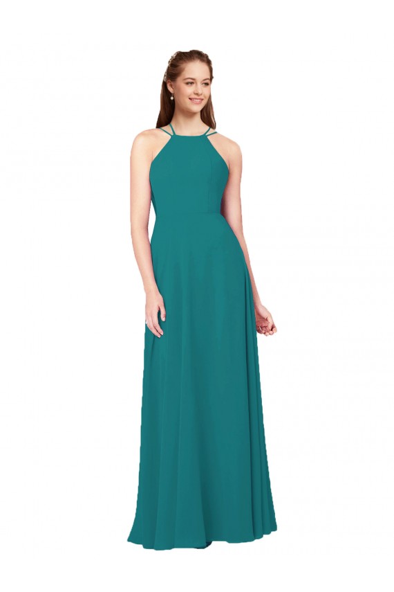 Affordable Simple Chiffon Bridesmaid Dress with High Halter Neckline UK