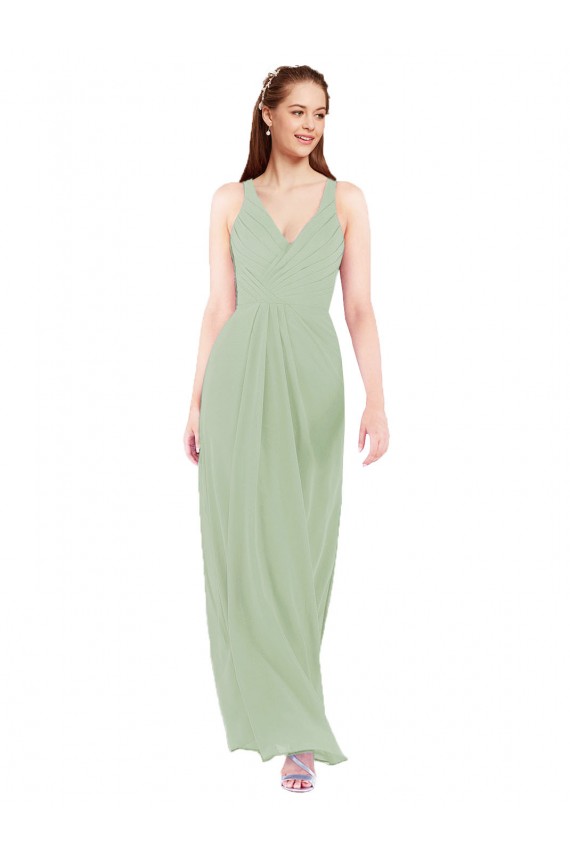 Affordable Feminine Chiffon Bridesmaid Dress with Ruching and V-Neckline UK