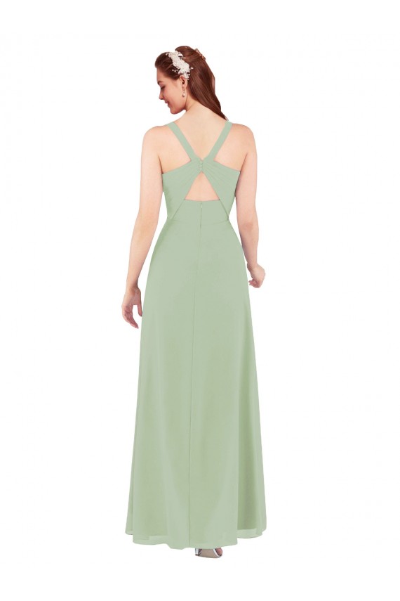 Affordable Feminine Chiffon Bridesmaid Dress with Ruching and V-Neckline UK