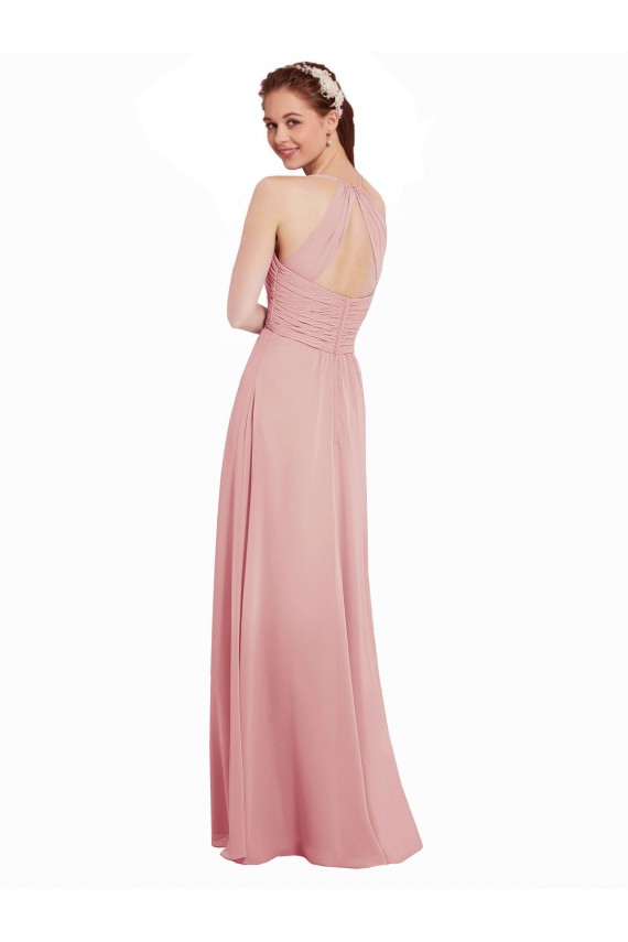 Affordable Chiffon Bridesmaids Dress with Draped Bodice and Keyhole Back UK