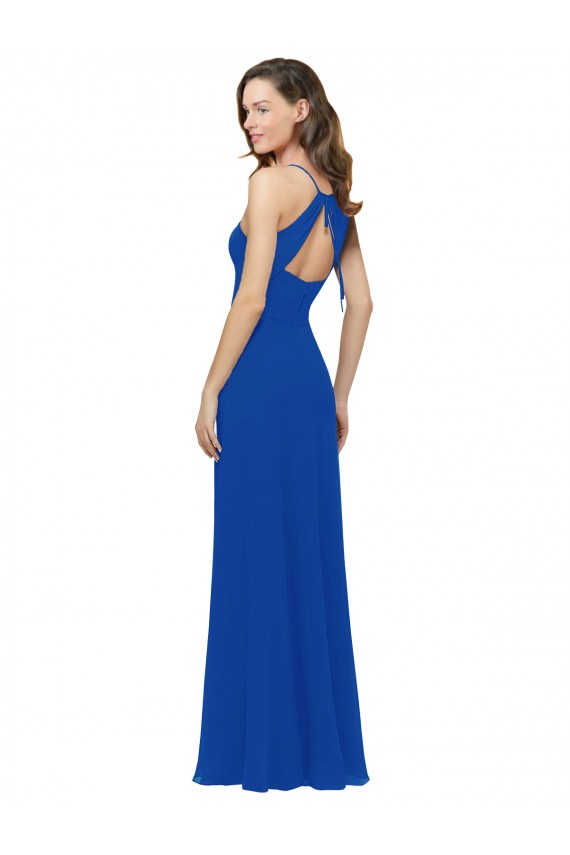 Affordable Chiffon Bridesmaid Dress with Deep V-Neck and Spaghetti Straps UK