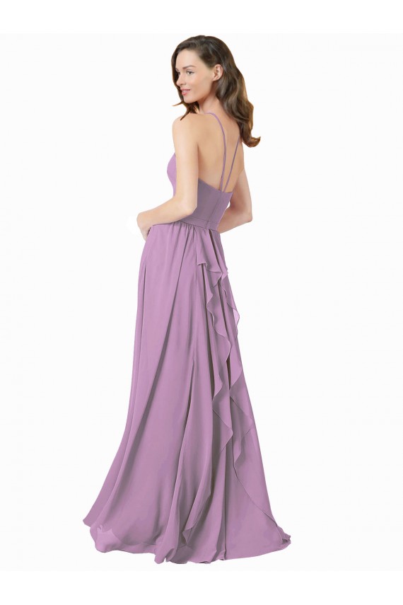Affordable High Halter Chiffon Bridesmaid Dress with Ruffle Details Back UK