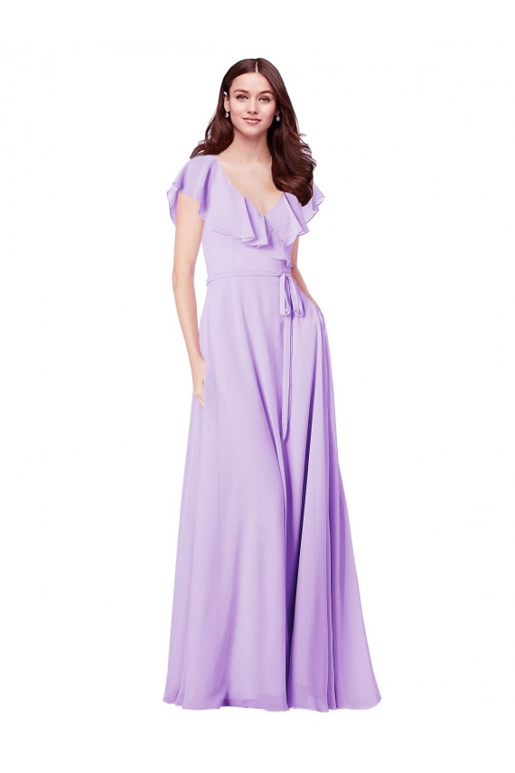 Affordable Flutter Sleeves V-Neck Chiffon Bridesmaid Dress UK