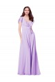 Affordable Flutter Sleeves V-Neck Chiffon Bridesmaid Dress UK