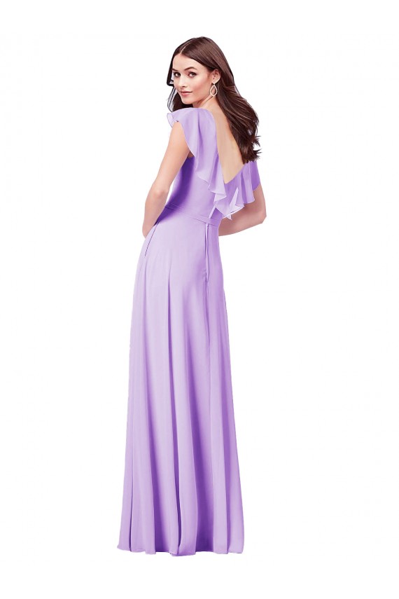 Affordable Flutter Sleeves V-Neck Chiffon Bridesmaid Dress UK