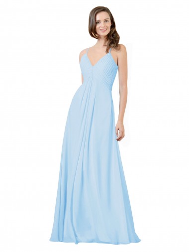 Affordable Long V-Neck Chiffon Bridesmaid Dress with Keyhole Back UK