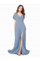 Affordable Chiffon Bridesmaid Dress with Flutter Sleeves and Front Slit UK