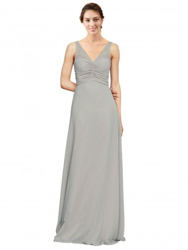 Affordable V-Neck Chiffon Bridesmaid Dress with Illusion Gathered Bodice UK