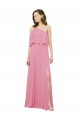 Affordable Sleeved One Shoulder Chiffon Bridesmaids Dress with Draped Ruffle Overlay UK