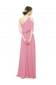 Affordable Sleeved One Shoulder Chiffon Bridesmaids Dress with Draped Ruffle Overlay UK