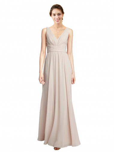 Affordable Long V-Neck Chiffon Bridesmaids Dress with Double Straps UK
