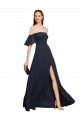 Affordable Off the Shoulder Floaty Sleeves Chiffon Bridesmaid Dress with High Slit UK