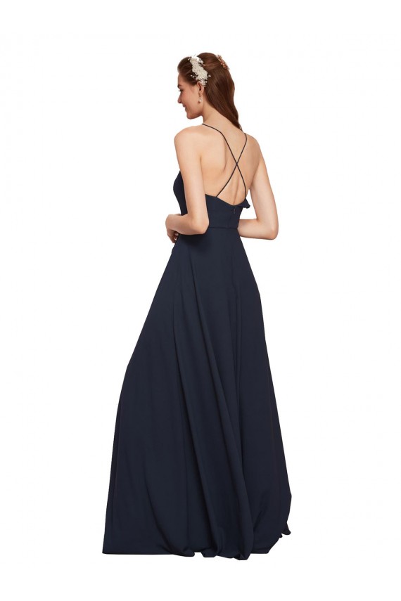Affordable Long Chiffon Bridesmaid Dress with Criss Cross Straps and Ruffles UK