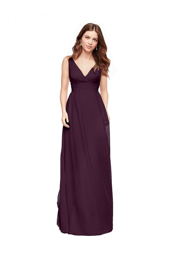 Affordable Plunging V-Neckline Long Chiffon Bridesmaid Dress with Deep V-Back UK