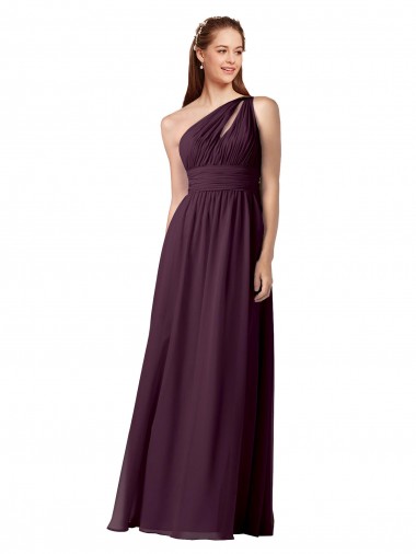 Affordable One Shoulder Chiffon Bridesmaid Dress with Front Keyhole and Shirred Bodice UK