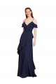 Affordable Cascading Ruffles Long Chiffon Bridesmaid Dress with Cold Shoulder UK