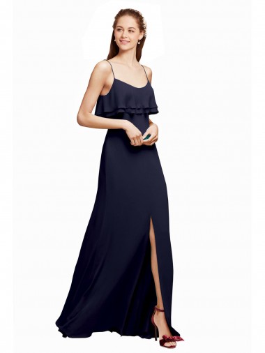 Affordable Draped Long Chiffon Bridesmaid Dress with Straps and Layers UK