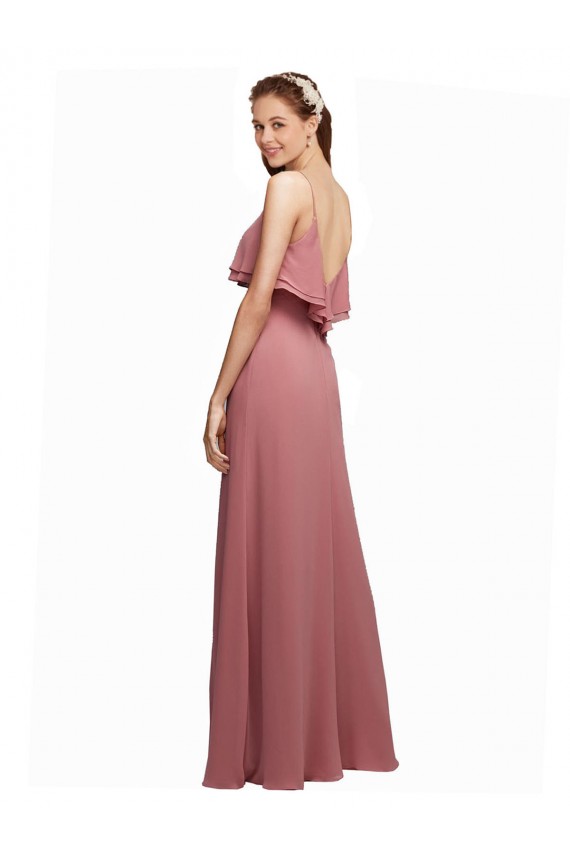 Affordable Draped Long Chiffon Bridesmaid Dress with Straps and Layers UK