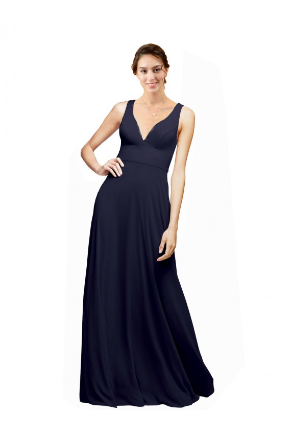 Affordable Open Back Long Chiffon Bridesmaid Dress with Plunging V-Neck Bodice UK