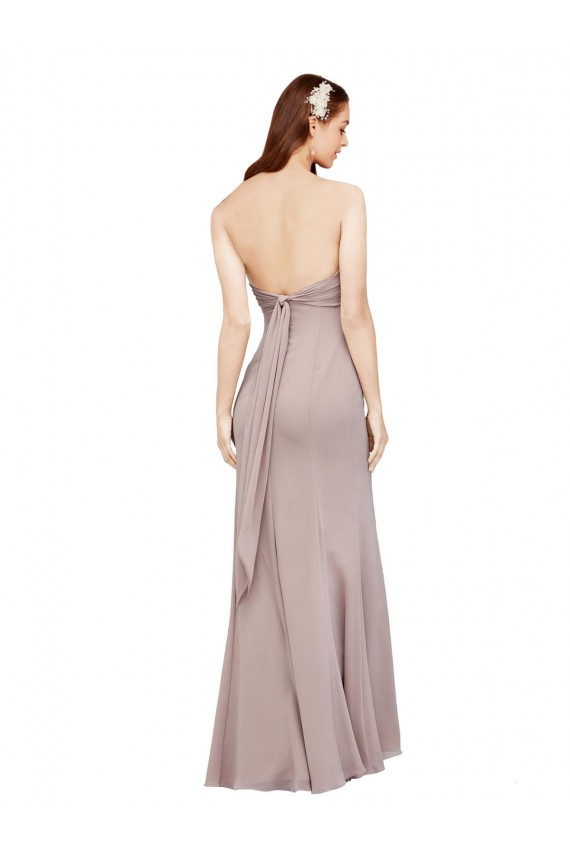 Affordable Fit and Flare Long Chiffon Bridesmaid Dress with Sash and Open Back UK