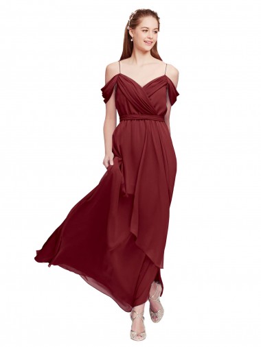 Affordable Grecian Inspired Draped Off the Shoulder Long Chiffon Bridesmaid Dress UK