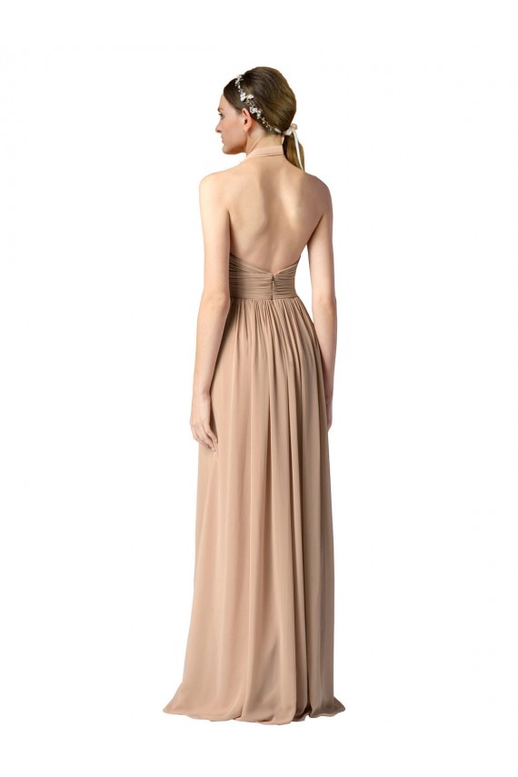 Affordable Halter V-Neck A-Line Chiffon Bridesmaid Dress with Shirred Skirt UK