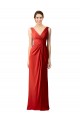 Affordable Shirred Long Floor Length Chiffon Bridesmaid Dress with V-Back UK