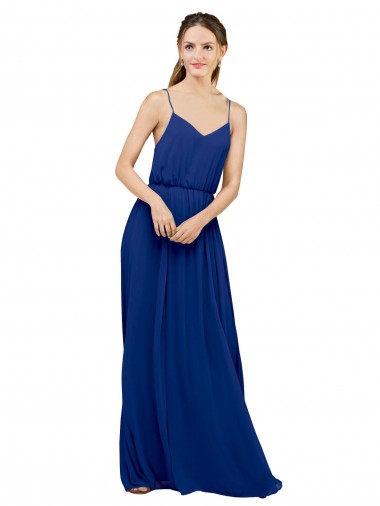 Affordable Long Chiffon Bridesmaid Dress with Spaghetti Strap Bodice UK