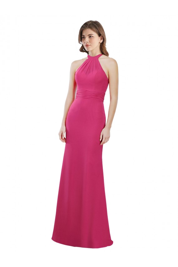 Affordable Slim A-Line Long Chiffon Bridesmaid Dress with Strappy Back UK