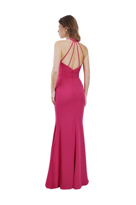 Affordable Slim A-Line Long Chiffon Bridesmaid Dress with Strappy Back UK