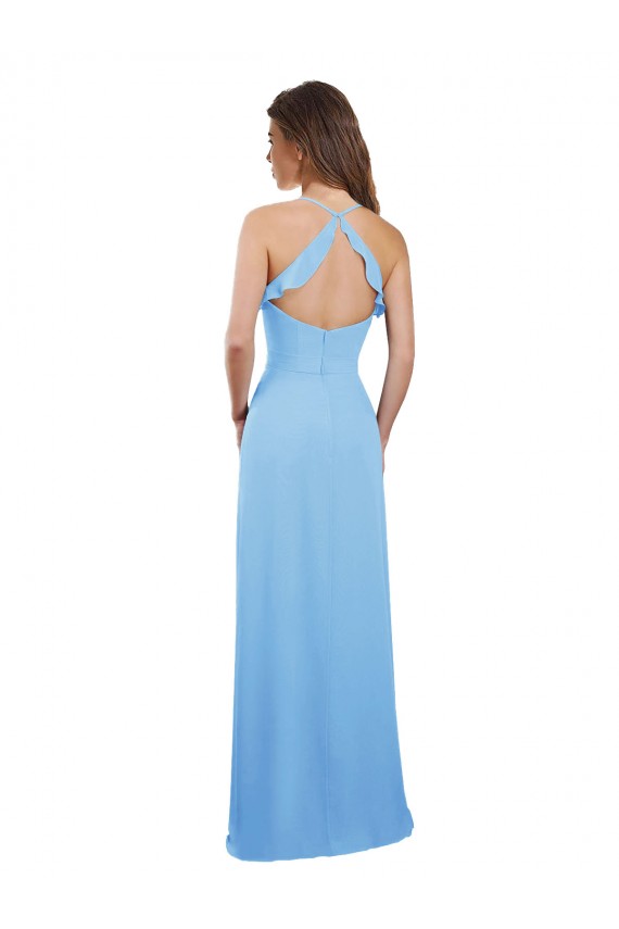 Affordable Slim Chiffon Bridesmaid Dress with Ruffled Sweetheart Neckline UK