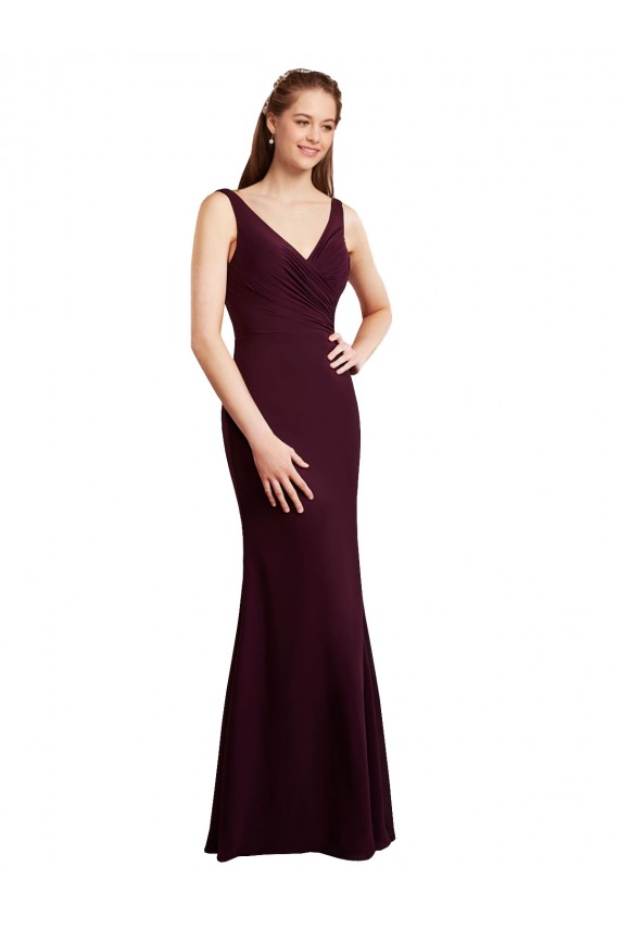 Affordable Floor Length Fluted Chiffon Dress with Draped Bodice and V-Neckline UK