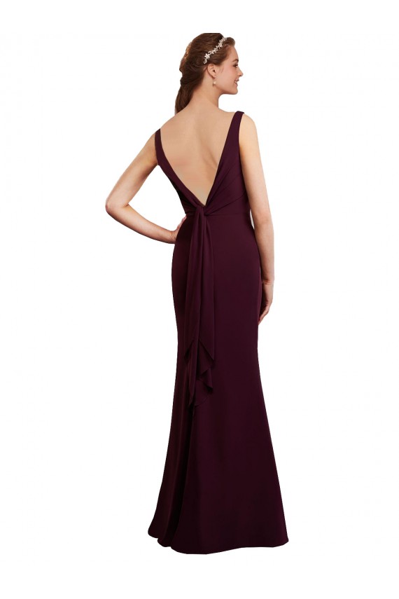 Affordable Floor Length Fluted Chiffon Dress with Draped Bodice and V-Neckline UK